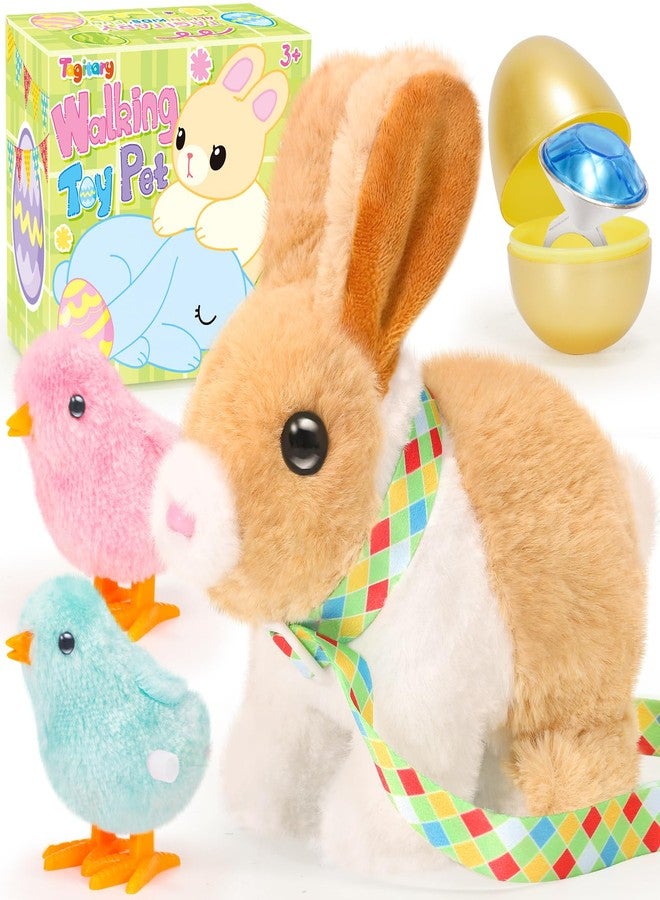 Tagitary Plush Easter Bunny Toys for Kids,Hopping Interactive Rabbit with Leash,Golden Egg,and Wind Up Toys,That Making Sounds,Wiggling Ears,Twitching Nose,Easter Basket Stuffers Gift for Toddlers - Image 1